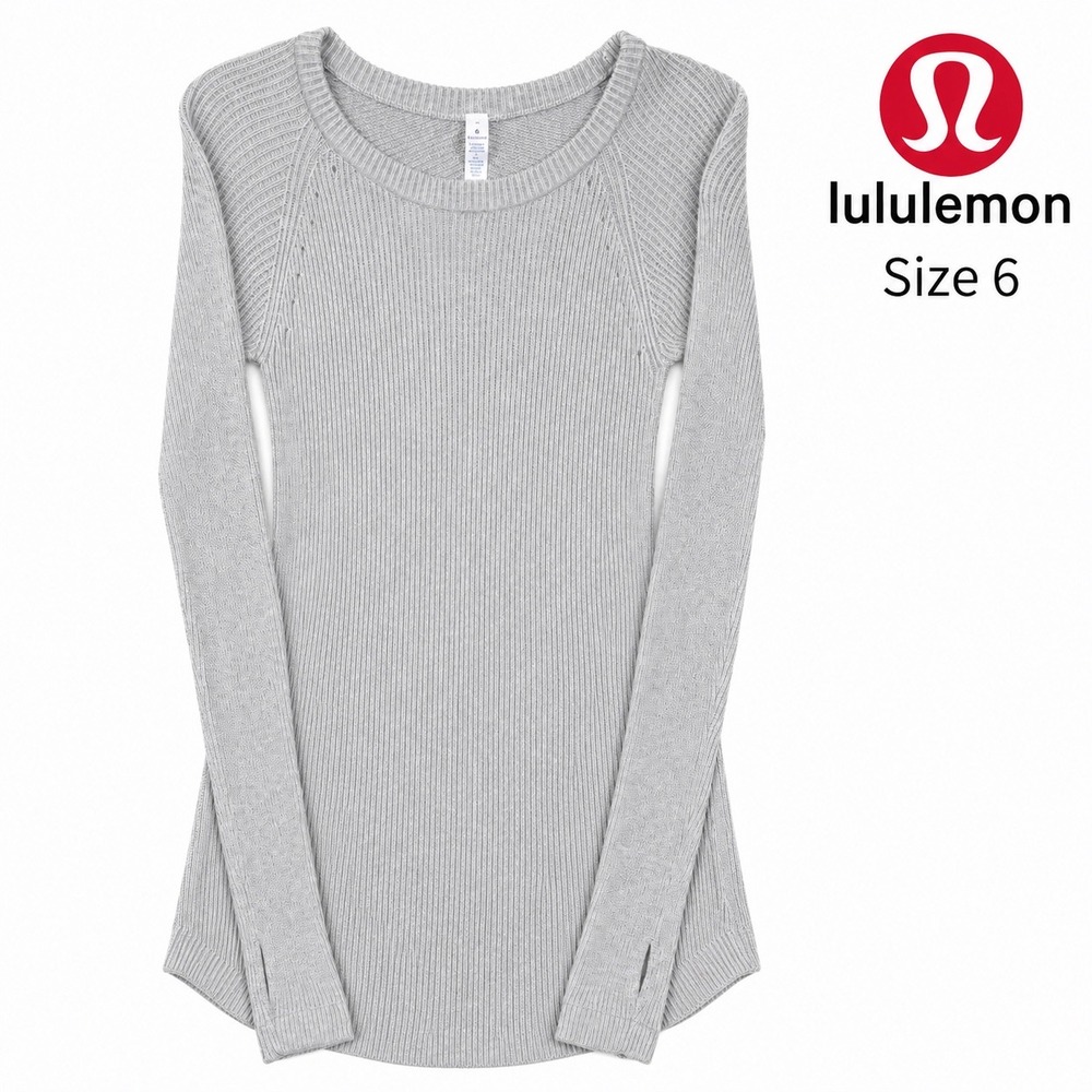Lululemon Cabin Yogi Sweater Size 6 Gray Ribbed Knit Thumbhole Cashmere Blend